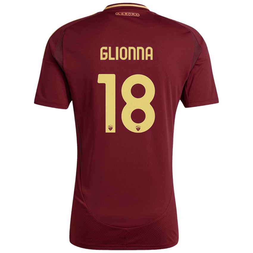 Niño Camiseta Benedetta Glionna #18 Rojo Marrón Dorado 1ª Equipación 2024/25 La Camisa