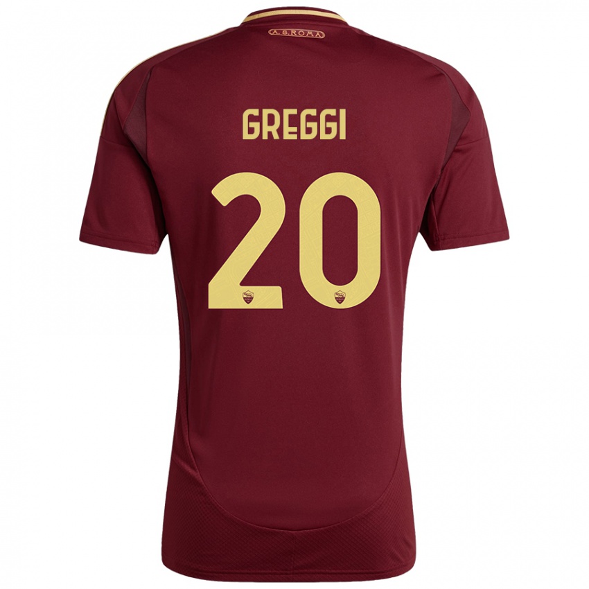 Niño Camiseta Giada Greggi #20 Rojo Marrón Dorado 1ª Equipación 2024/25 La Camisa