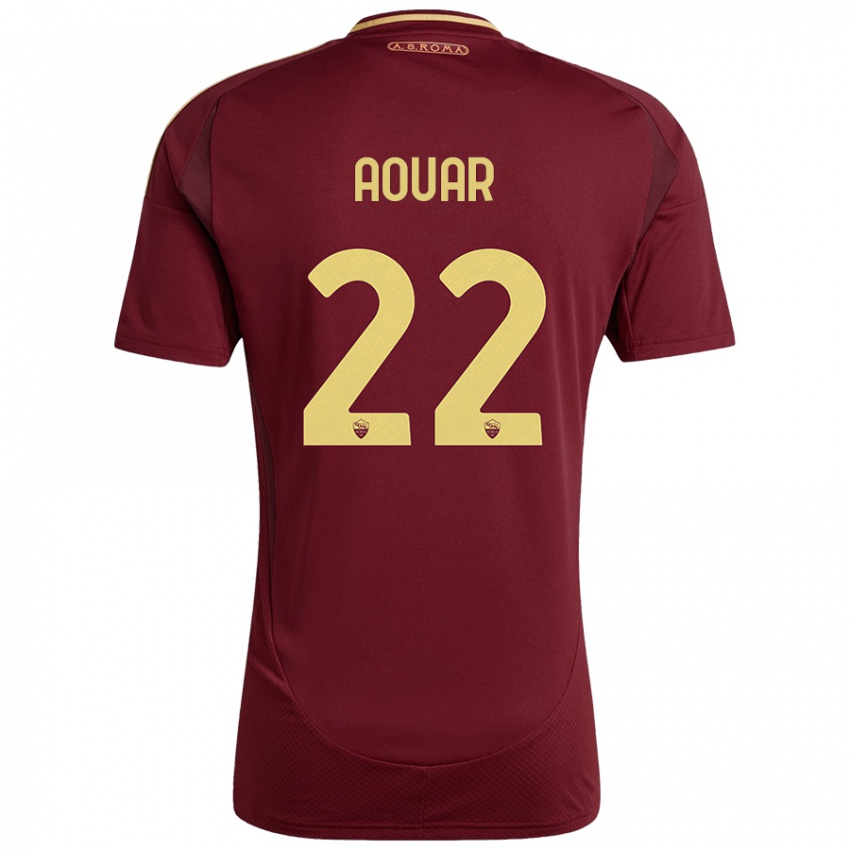 Niño Camiseta Houssem Aouar #22 Rojo Marrón Dorado 1ª Equipación 2024/25 La Camisa