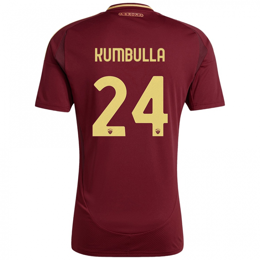 Niño Camiseta Marash Kumbulla #24 Rojo Marrón Dorado 1ª Equipación 2024/25 La Camisa