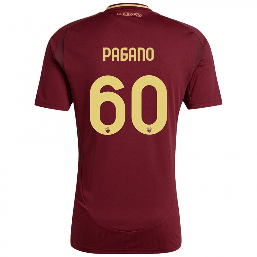 Niño Camiseta Riccardo Pagano #60 Rojo Marrón Dorado 1ª Equipación 2024/25 La Camisa