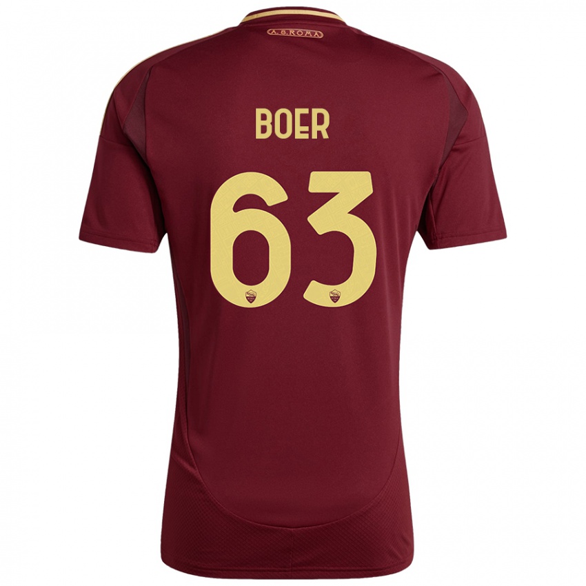 Niño Camiseta Pietro Boer #63 Rojo Marrón Dorado 1ª Equipación 2024/25 La Camisa