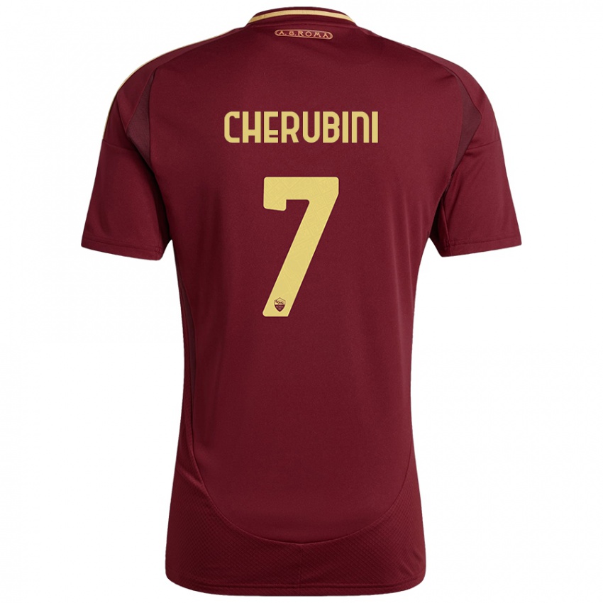 Niño Camiseta Luigi Cherubini #7 Rojo Marrón Dorado 1ª Equipación 2024/25 La Camisa