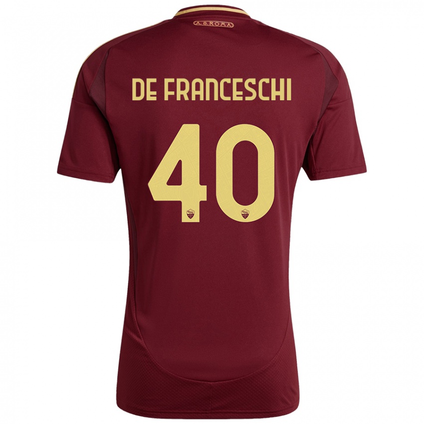 Niño Camiseta Leonardo De Franceschi #40 Rojo Marrón Dorado 1ª Equipación 2024/25 La Camisa