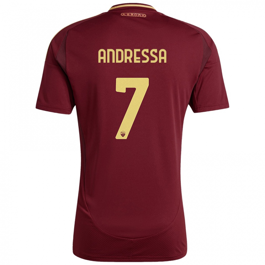 Niño Camiseta Andressa #7 Rojo Marrón Dorado 1ª Equipación 2024/25 La Camisa