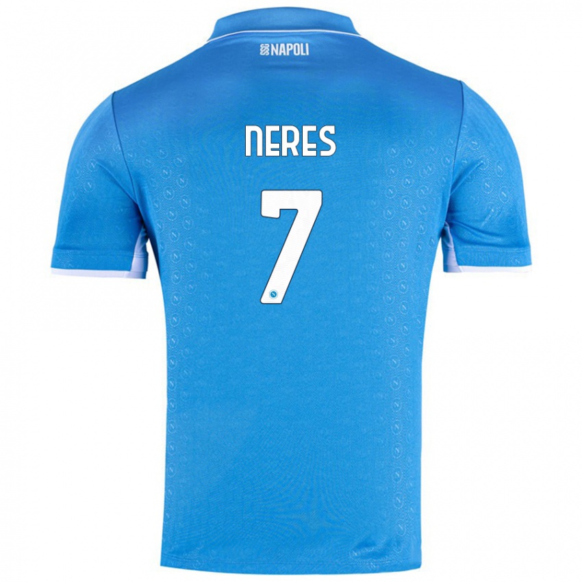 Niño Camiseta David Neres #7 Azul Cielo 1ª Equipación 2024/25 La Camisa