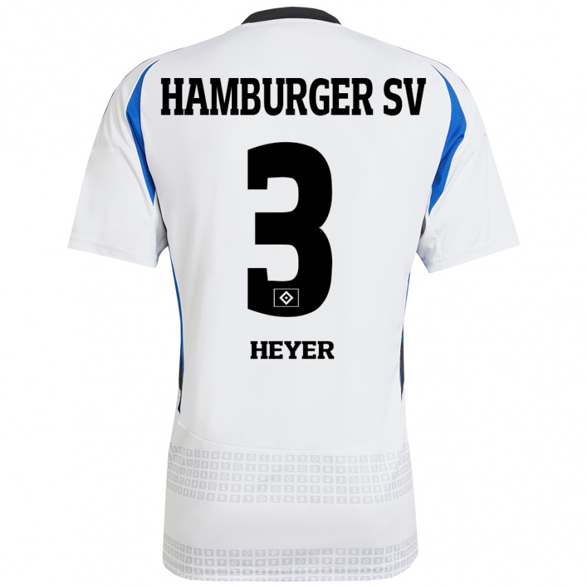 Niño Camiseta Moritz Heyer #3 Blanco Azul 1ª Equipación 2024/25 La Camisa