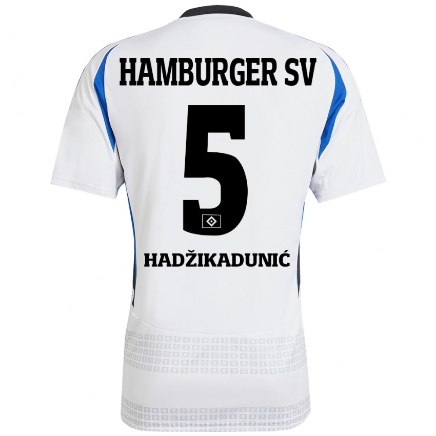 Niño Camiseta Dennis Hadzikadunic #5 Blanco Azul 1ª Equipación 2024/25 La Camisa