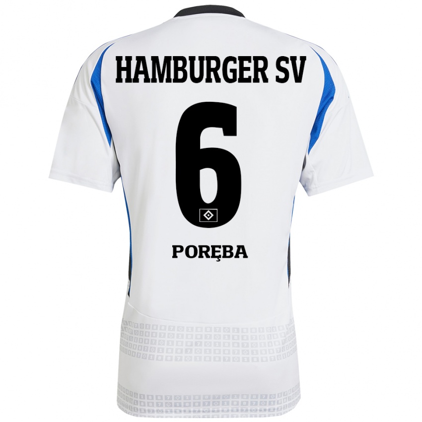 Niño Camiseta Lukasz Poreba #6 Blanco Azul 1ª Equipación 2024/25 La Camisa