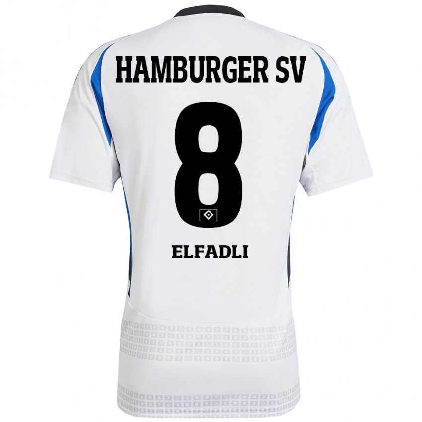 Niño Camiseta Daniel Elfadli #8 Blanco Azul 1ª Equipación 2024/25 La Camisa