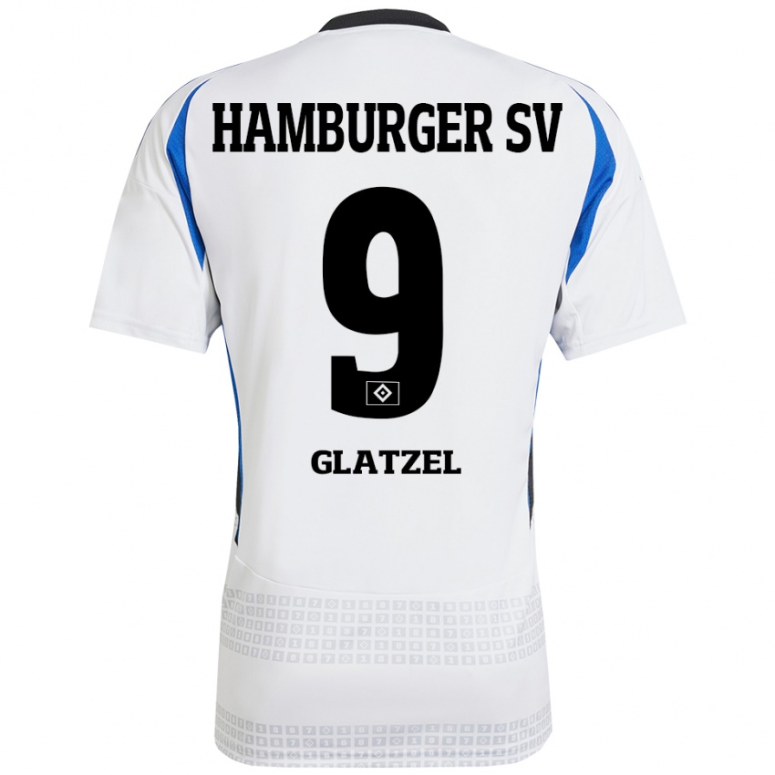 Niño Camiseta Robert Glatzel #9 Blanco Azul 1ª Equipación 2024/25 La Camisa