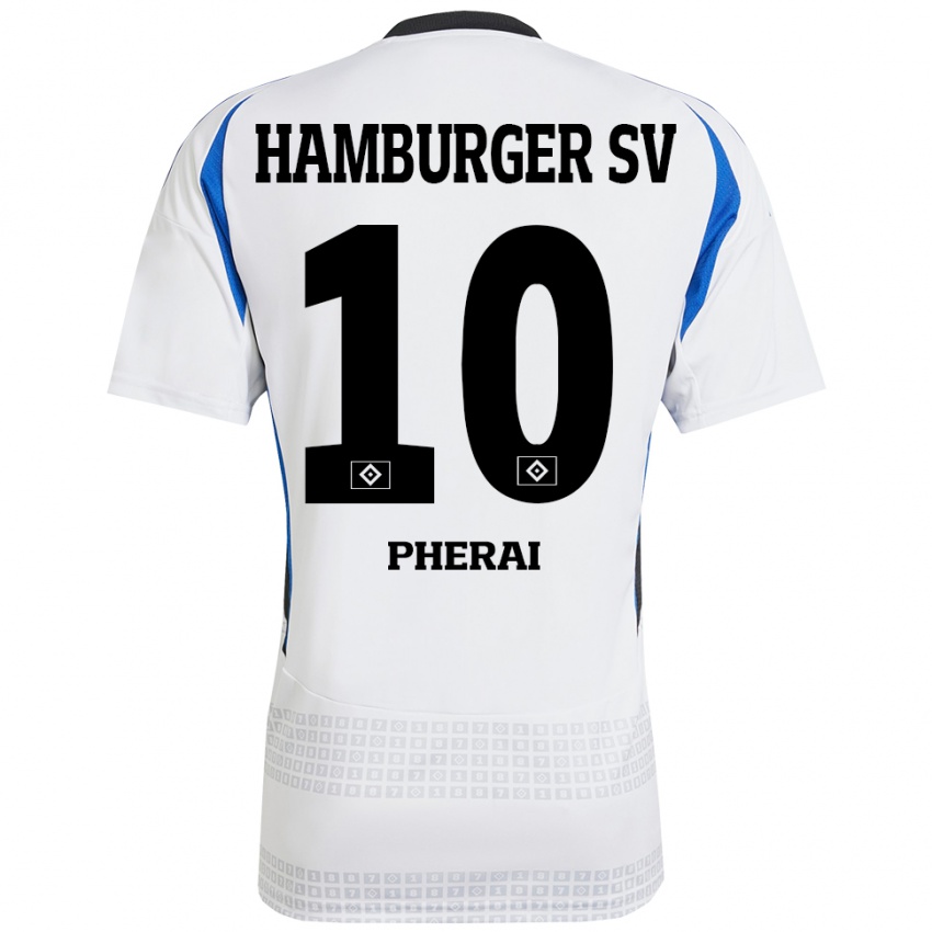 Niño Camiseta Immanuel Pherai #10 Blanco Azul 1ª Equipación 2024/25 La Camisa