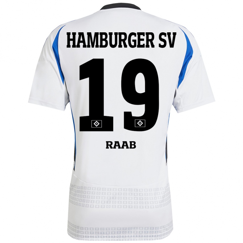 Niño Camiseta Matheo Raab #19 Blanco Azul 1ª Equipación 2024/25 La Camisa