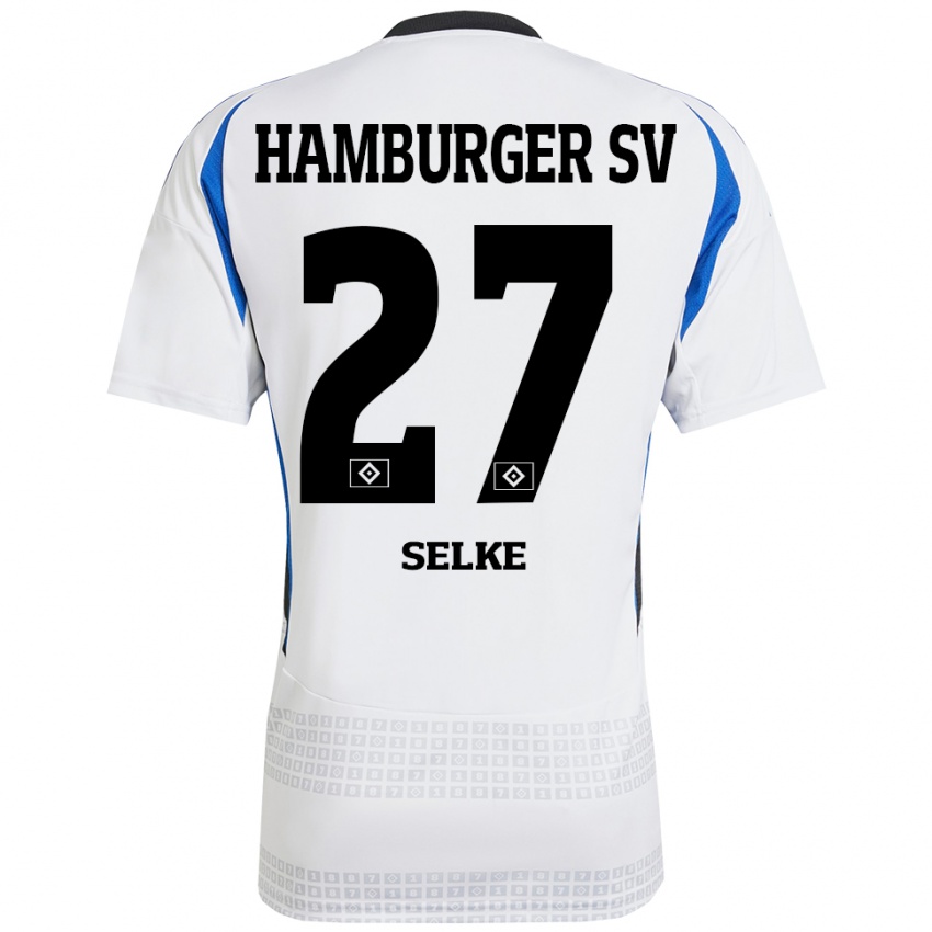 Niño Camiseta Davie Selke #27 Blanco Azul 1ª Equipación 2024/25 La Camisa