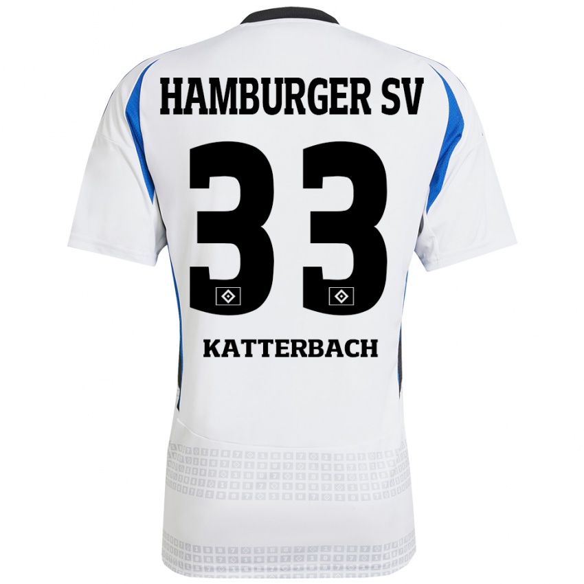 Niño Camiseta Noah Katterbach #33 Blanco Azul 1ª Equipación 2024/25 La Camisa