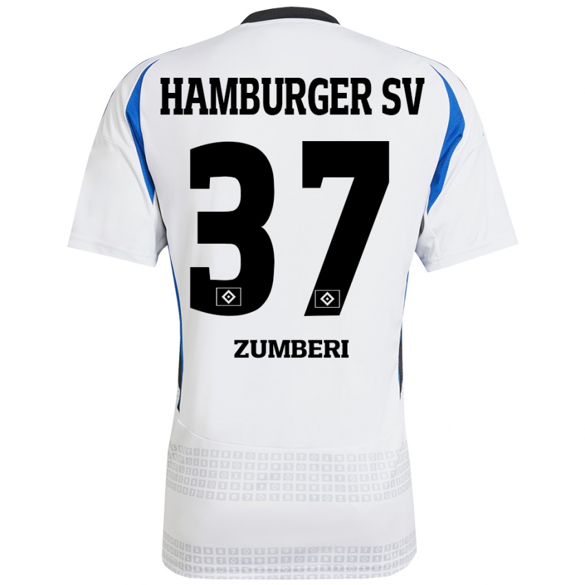 Niño Camiseta Valon Zumberi #37 Blanco Azul 1ª Equipación 2024/25 La Camisa