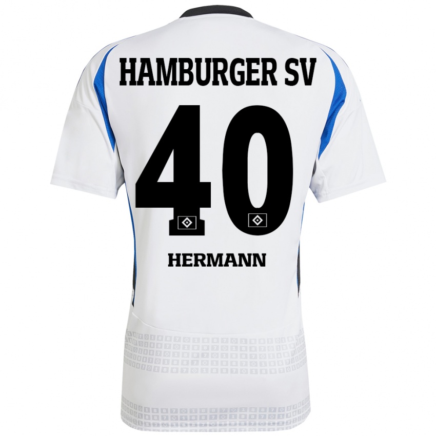 Niño Camiseta Hannes Hermann #40 Blanco Azul 1ª Equipación 2024/25 La Camisa