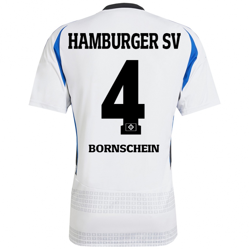 Niño Camiseta Lukas Bornschein #4 Blanco Azul 1ª Equipación 2024/25 La Camisa