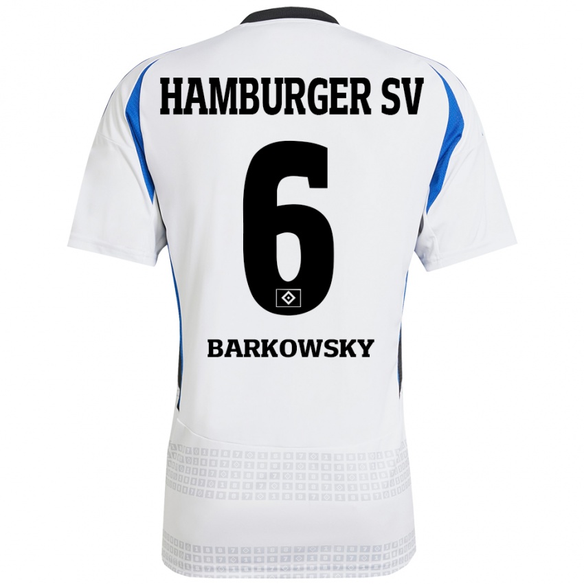 Niño Camiseta Finn Barkowsky #6 Blanco Azul 1ª Equipación 2024/25 La Camisa