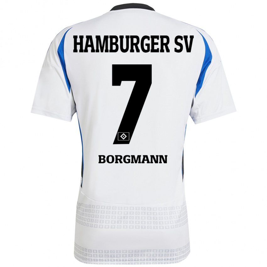 Niño Camiseta Marcus Borgmann #7 Blanco Azul 1ª Equipación 2024/25 La Camisa