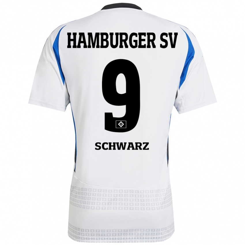 Niño Camiseta Rafael Schwarz #9 Blanco Azul 1ª Equipación 2024/25 La Camisa