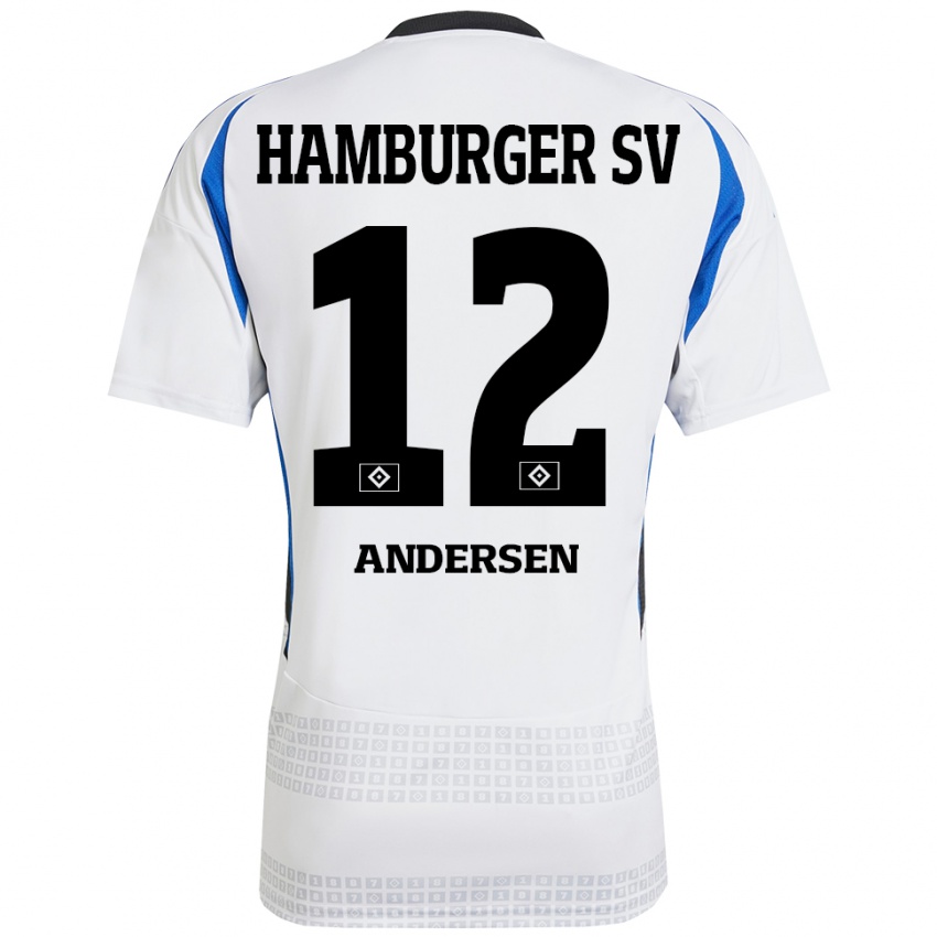 Niño Camiseta Patrick Andersen #12 Blanco Azul 1ª Equipación 2024/25 La Camisa