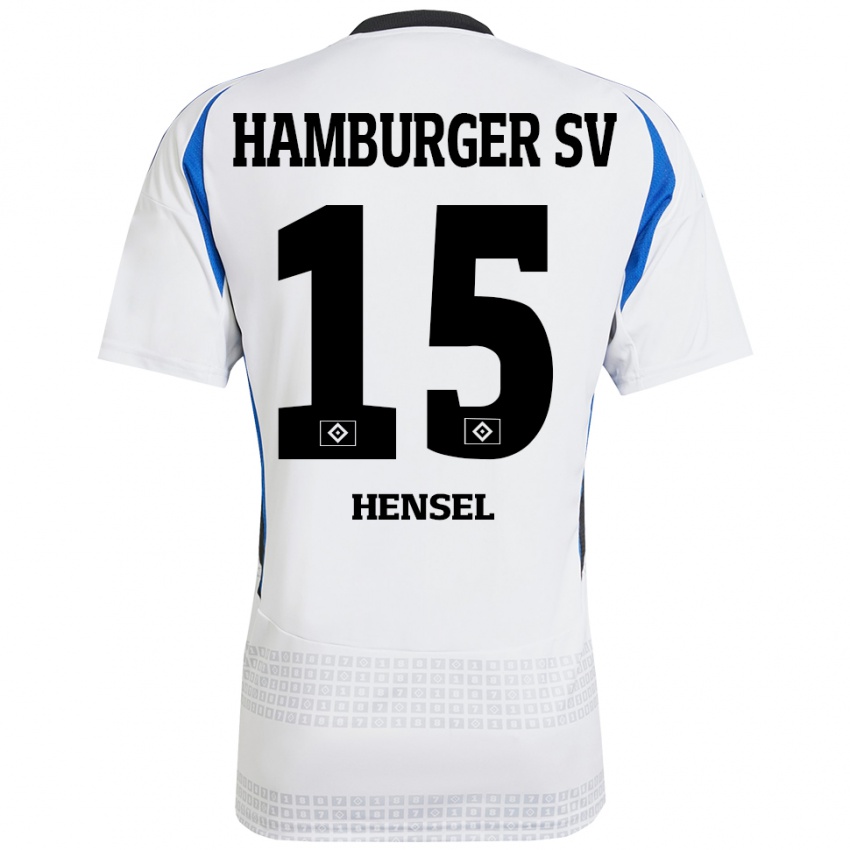 Niño Camiseta Janoah Hensel #15 Blanco Azul 1ª Equipación 2024/25 La Camisa