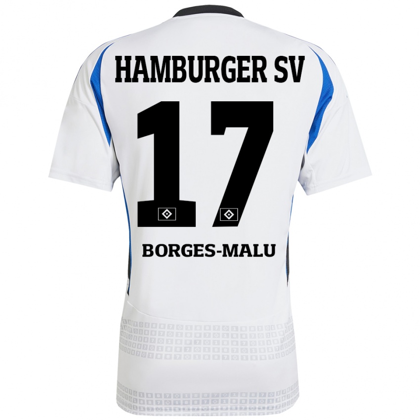 Niño Camiseta Louis Borges-Malu #17 Blanco Azul 1ª Equipación 2024/25 La Camisa