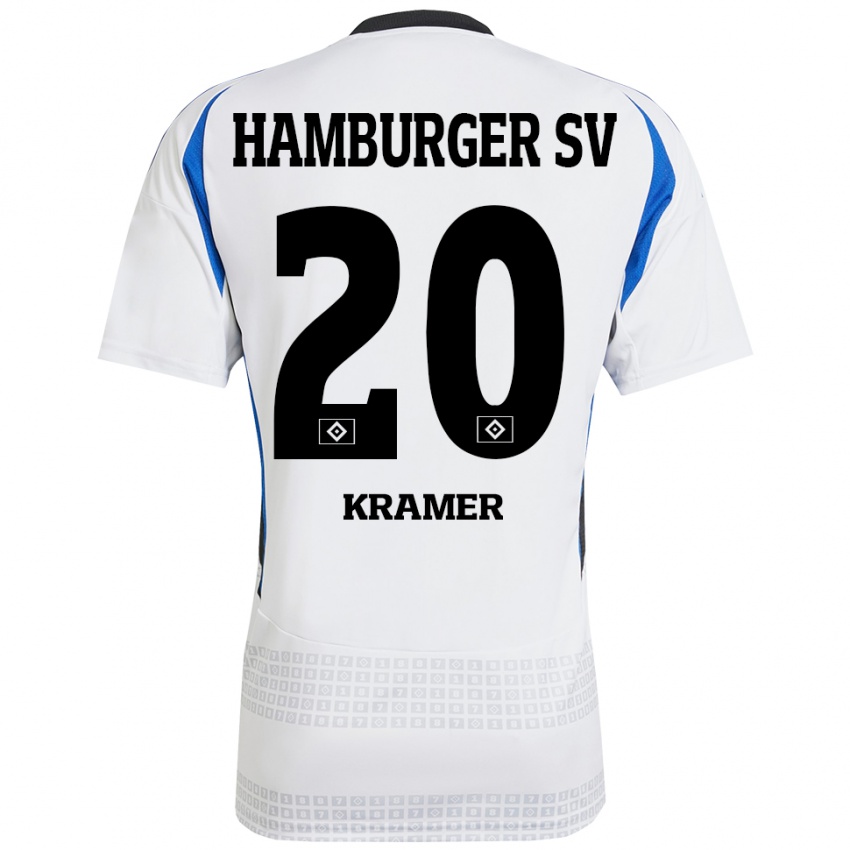 Niño Camiseta Timon Kramer #20 Blanco Azul 1ª Equipación 2024/25 La Camisa