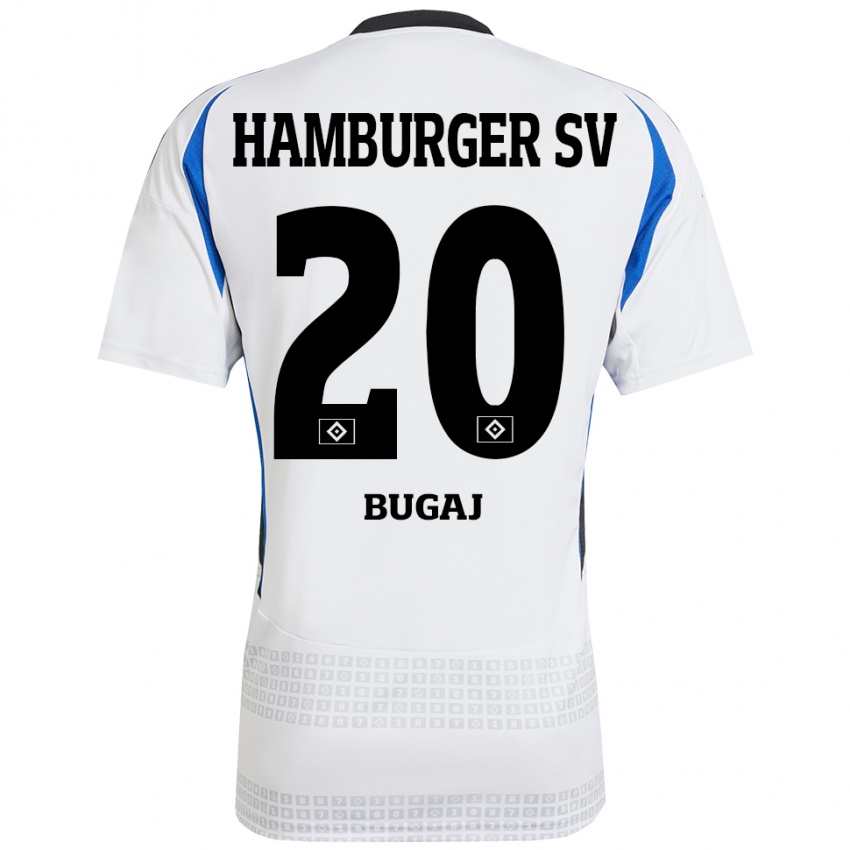 Niño Camiseta Jan-Luca Bugaj #20 Blanco Azul 1ª Equipación 2024/25 La Camisa