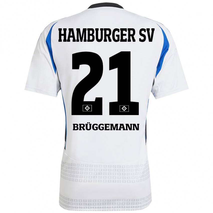 Niño Camiseta William Brüggemann #21 Blanco Azul 1ª Equipación 2024/25 La Camisa