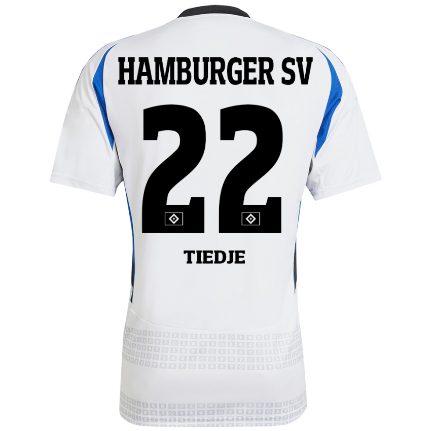 Niño Camiseta Patrick Tiedje #22 Blanco Azul 1ª Equipación 2024/25 La Camisa