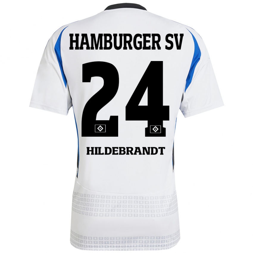 Niño Camiseta Tjark Hildebrandt #24 Blanco Azul 1ª Equipación 2024/25 La Camisa