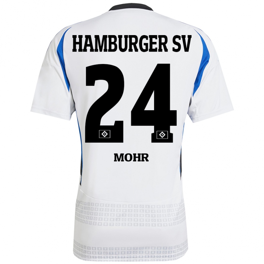 Niño Camiseta Jannik Mohr #24 Blanco Azul 1ª Equipación 2024/25 La Camisa