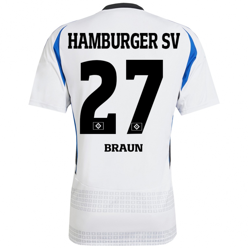 Niño Camiseta Elias Braun #27 Blanco Azul 1ª Equipación 2024/25 La Camisa