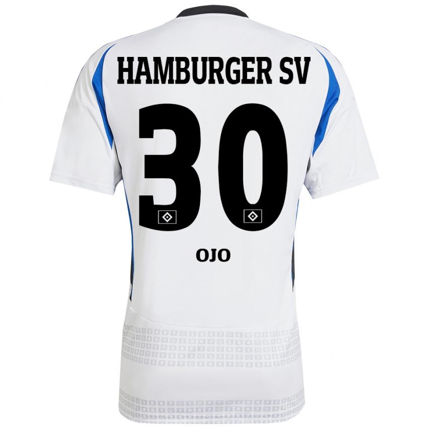 Niño Camiseta Kelvin Ojo #30 Blanco Azul 1ª Equipación 2024/25 La Camisa