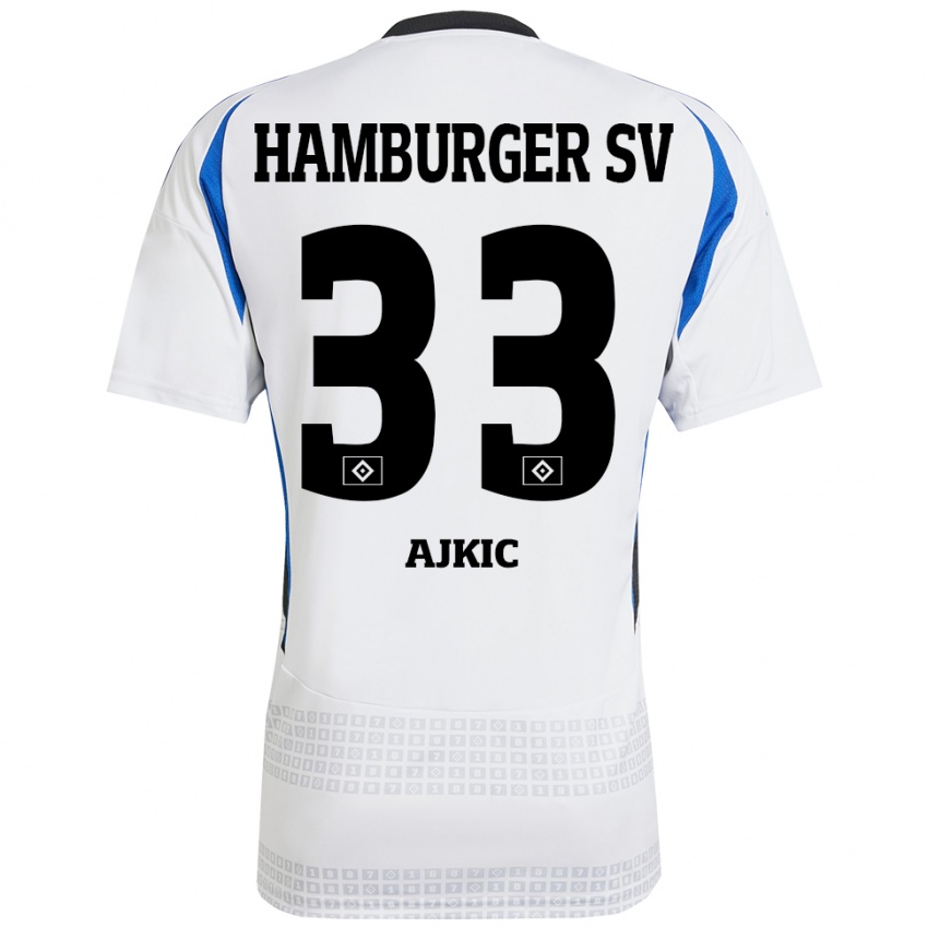 Niño Camiseta Selim Ajkic #33 Blanco Azul 1ª Equipación 2024/25 La Camisa