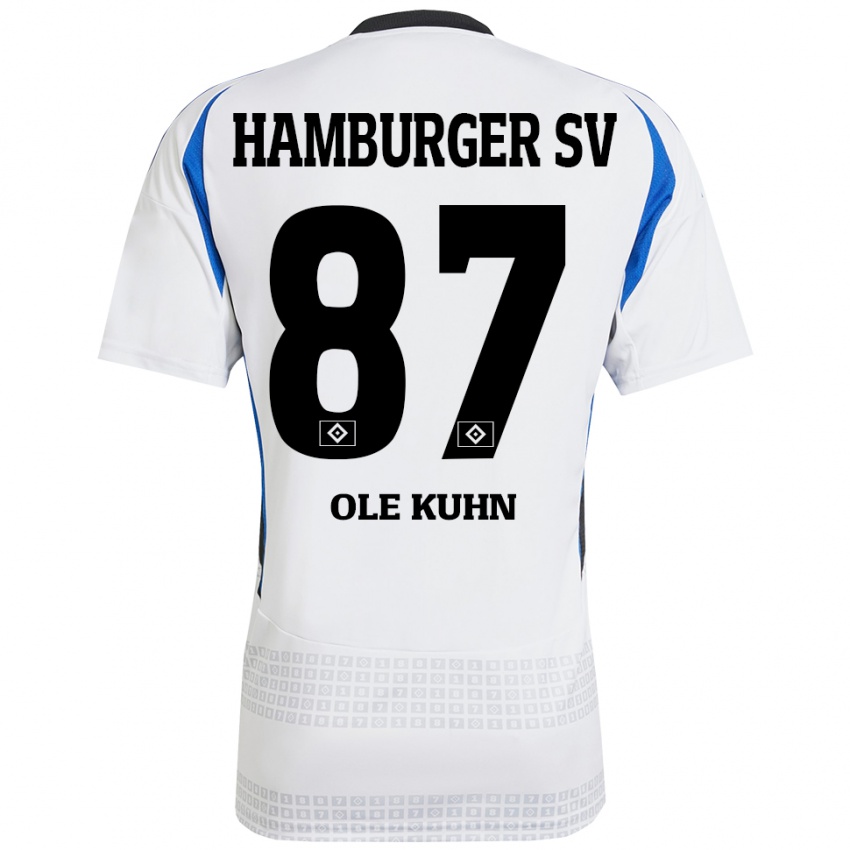 Niño Camiseta Niklas Ole Kühn #87 Blanco Azul 1ª Equipación 2024/25 La Camisa