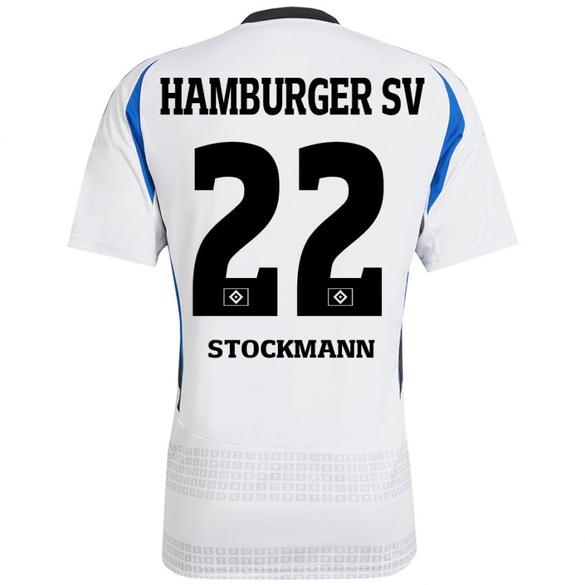 Niño Camiseta Sarah Stöckmann #22 Blanco Azul 1ª Equipación 2024/25 La Camisa