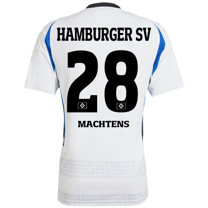 Niño Camiseta Pauline Machtens #28 Blanco Azul 1ª Equipación 2024/25 La Camisa