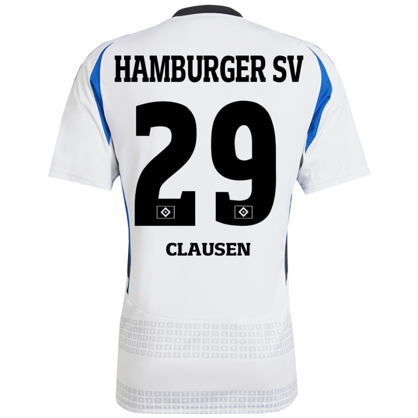 Niño Camiseta Lina Clausen #29 Blanco Azul 1ª Equipación 2024/25 La Camisa