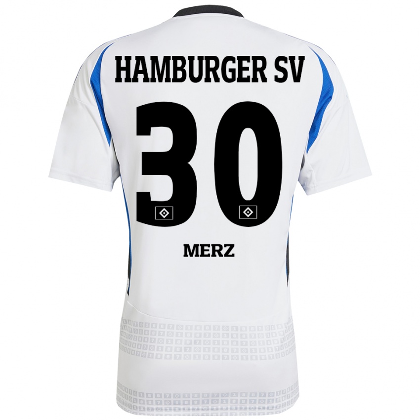 Niño Camiseta Selma Merz #30 Blanco Azul 1ª Equipación 2024/25 La Camisa