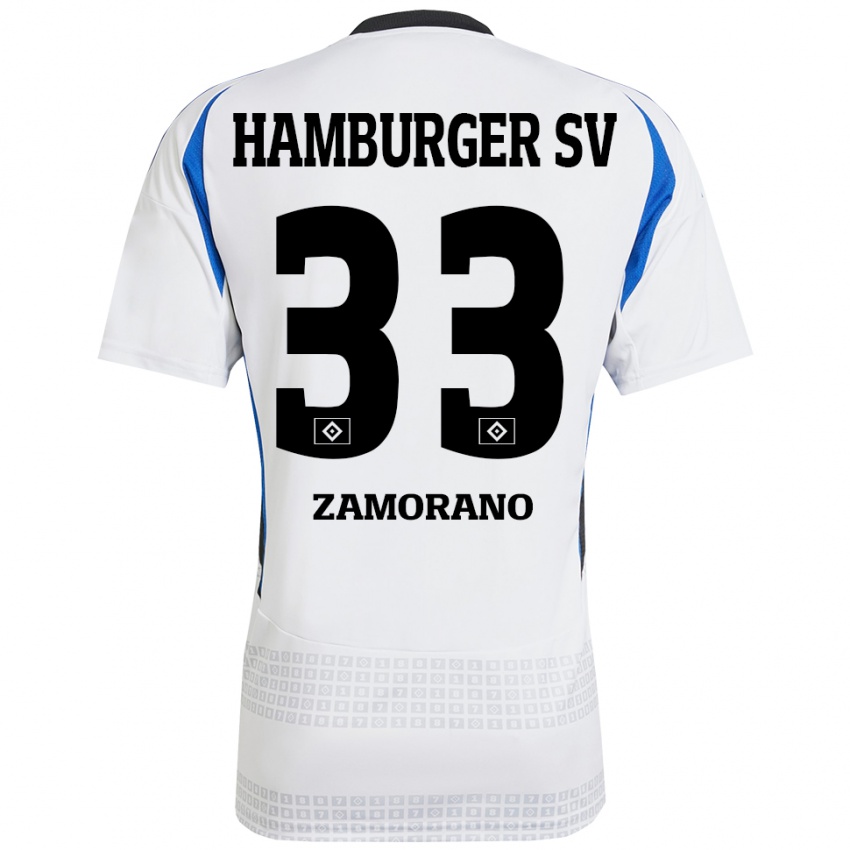 Niño Camiseta Jolina Zamorano #33 Blanco Azul 1ª Equipación 2024/25 La Camisa