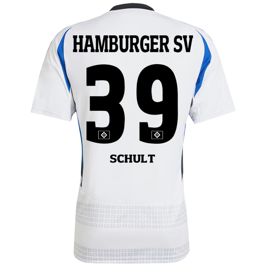 Niño Camiseta Almuth Schult #39 Blanco Azul 1ª Equipación 2024/25 La Camisa