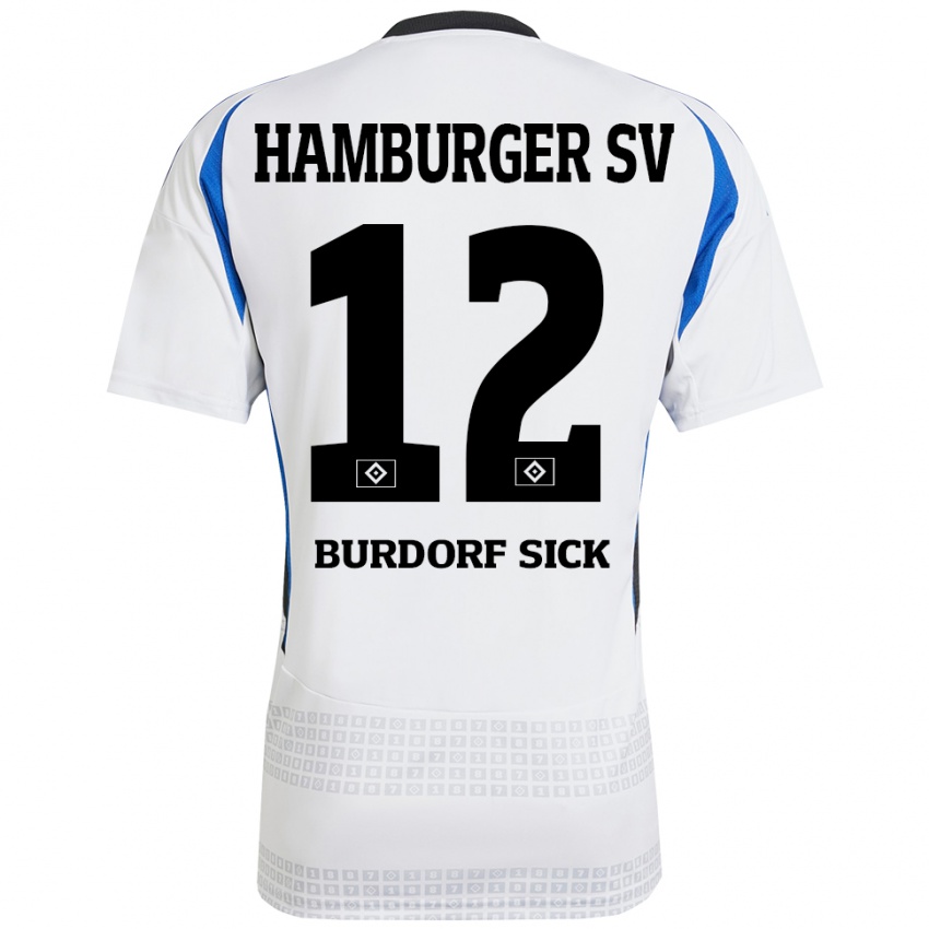 Niño Camiseta Emma Burdorf-Sick #12 Blanco Azul 1ª Equipación 2024/25 La Camisa