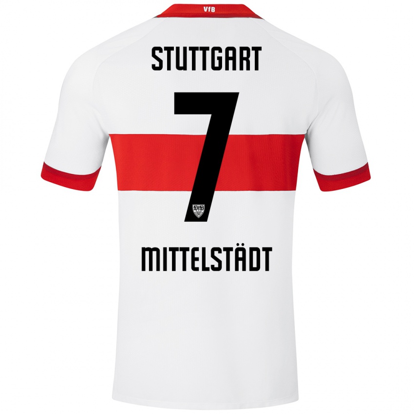 Niño Camiseta Maximilian Mittelstädt #7 Blanco Rojo 1ª Equipación 2024/25 La Camisa