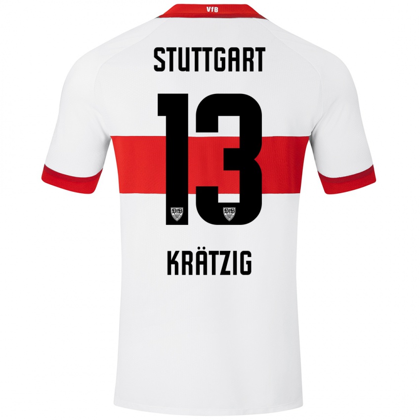 Niño Camiseta Frans Krätzig #13 Blanco Rojo 1ª Equipación 2024/25 La Camisa