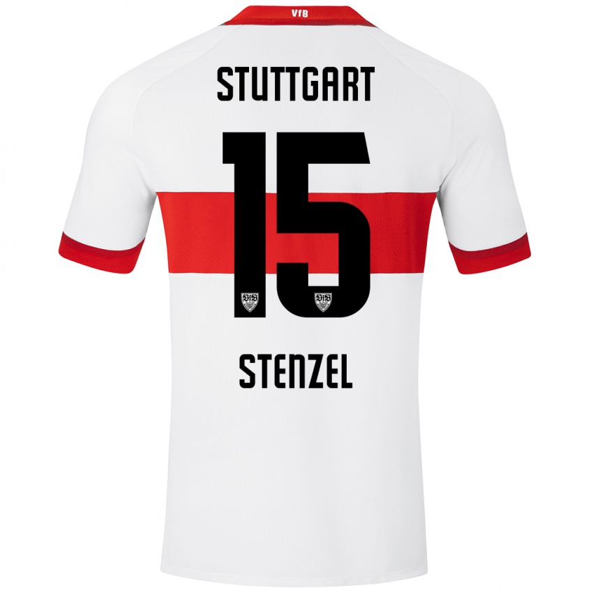 Niño Camiseta Pascal Stenzel #15 Blanco Rojo 1ª Equipación 2024/25 La Camisa