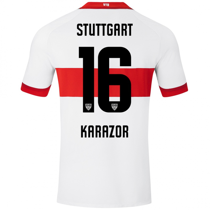 Niño Camiseta Atakan Karazor #16 Blanco Rojo 1ª Equipación 2024/25 La Camisa