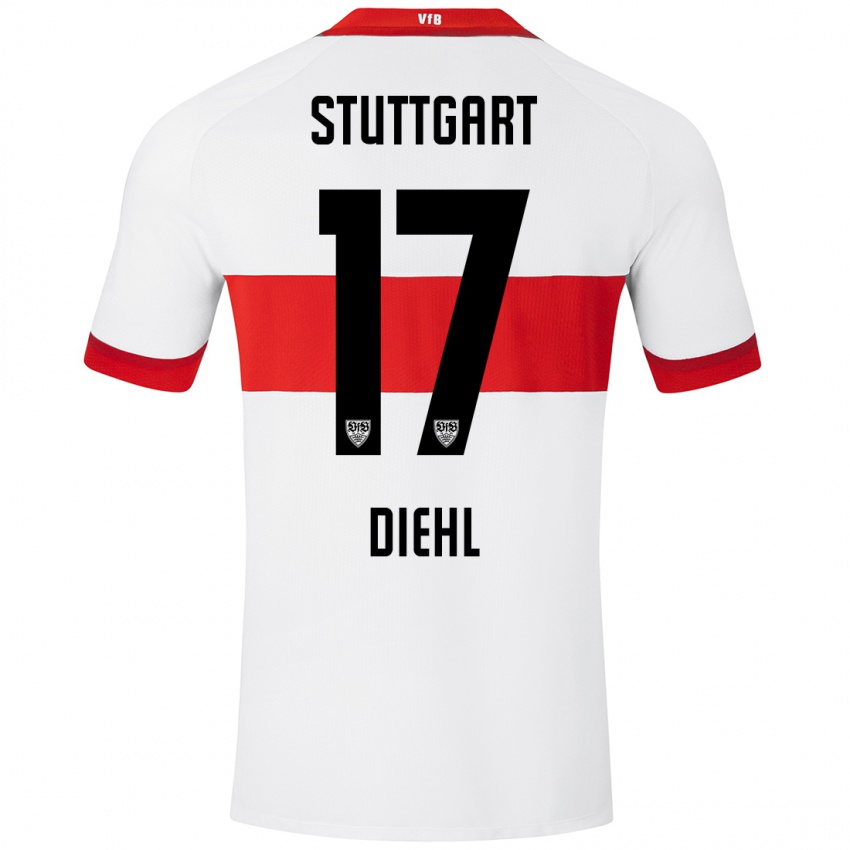 Niño Camiseta Justin Diehl #17 Blanco Rojo 1ª Equipación 2024/25 La Camisa